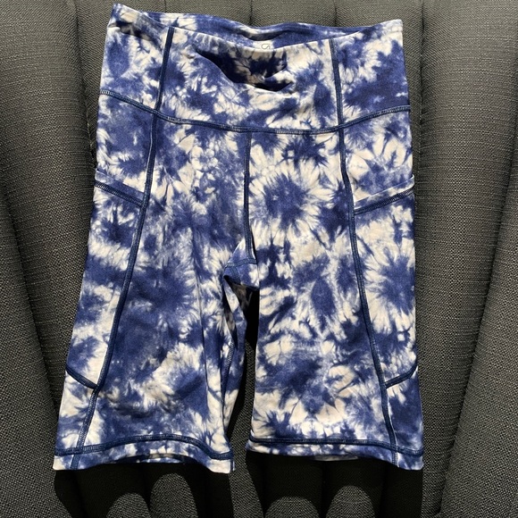 Blue and White Athletic Bike Shorts - Picture 2 of 5